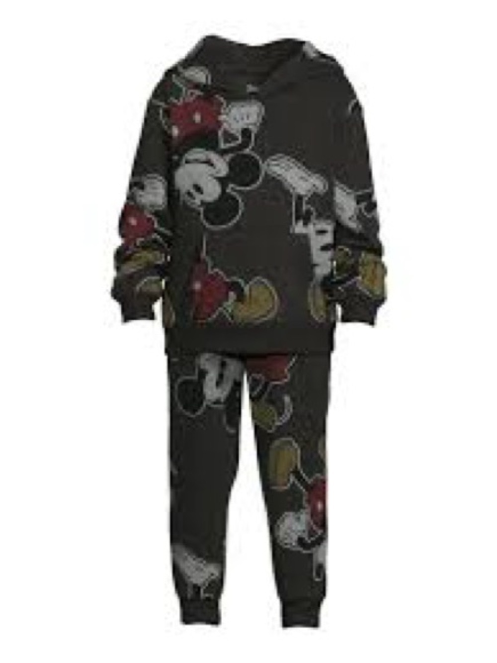 Disney Black Mickey Mouse Hoodie & Jogger Pajama Set with Red and Yellow Accents